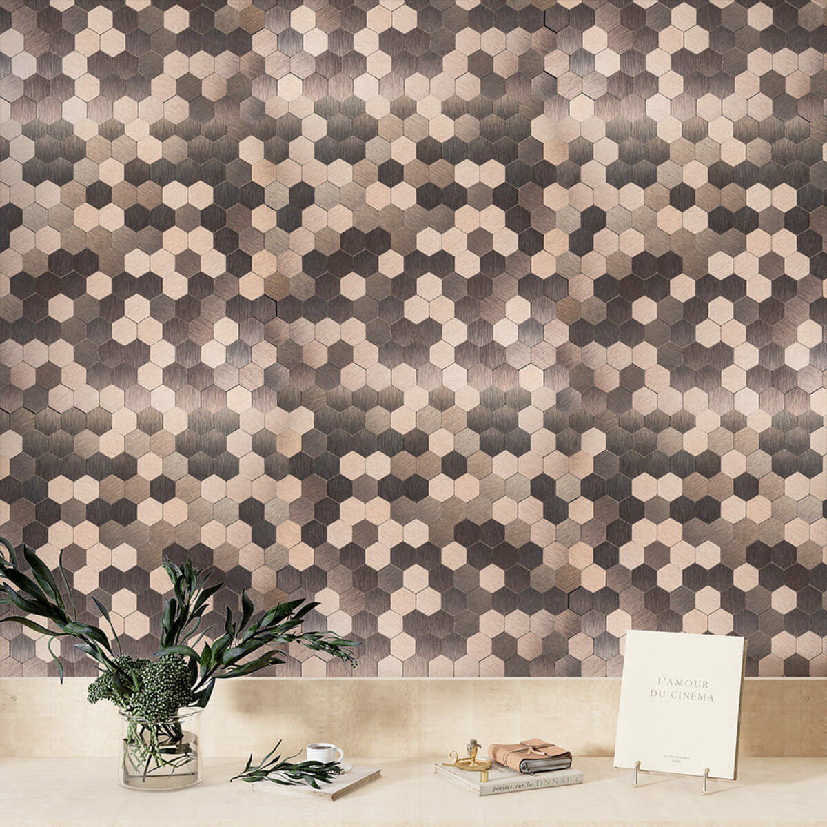 Самоклеюча алюмінієва плитка 300х300х3мм Мозаїка рожеве золото SW-00001930